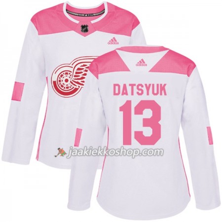 Nainen NHL Detroit Red Wings Pelipaita Pavel Datsyuk 13 Adidas 2017-2018 Valkoinen Vaaleanpunainen Fashion Authentic